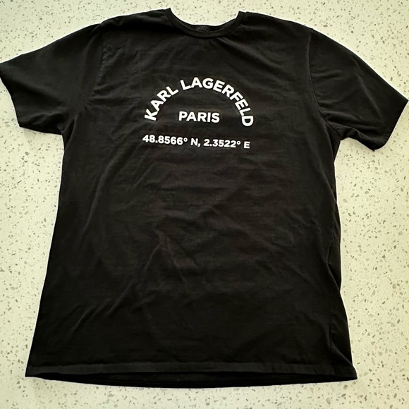 Used Karl Lagerfeld Paris Black Latitude & Longitude Tee Men's large - Picture 2 of 6